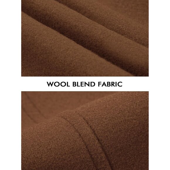 Men's Brown Wool Blend Pea Coat Notched Collar Double Breasted Trench Coats - Picture 6 of 6